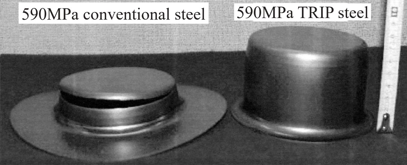 Figure 4: Cups formed from 590MPa tensile strength steels, highlighting greater draw depths possible with TRIP steels.T-2