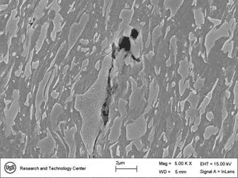 Figure 4: SEM views of tears found in 980-MPa tensile strength DP steel clinch joints.