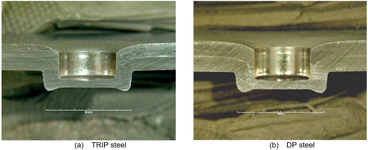 Figure 2: Cross sections of successful clinch joints in 780-MPa tensile.