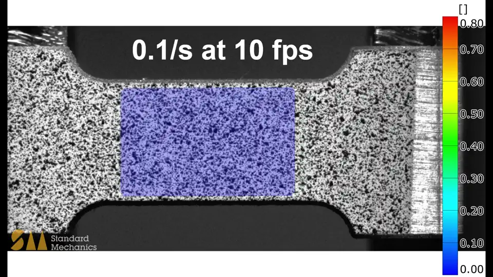 Figure 5. Example of Full Field Digital Image Correlation Strain Mapping of High Strain Rate Tensile Test